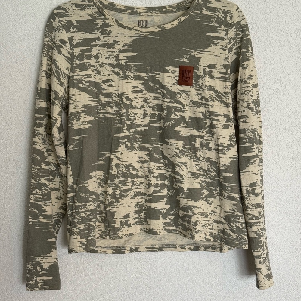 Topo Designs Splintered Tee In Sand Multi Long Sleeve Women's Medium